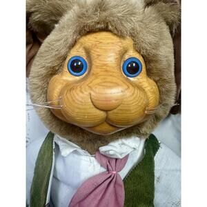 vintage raikes originals wooden face rabbit plush doll artist signed bunny